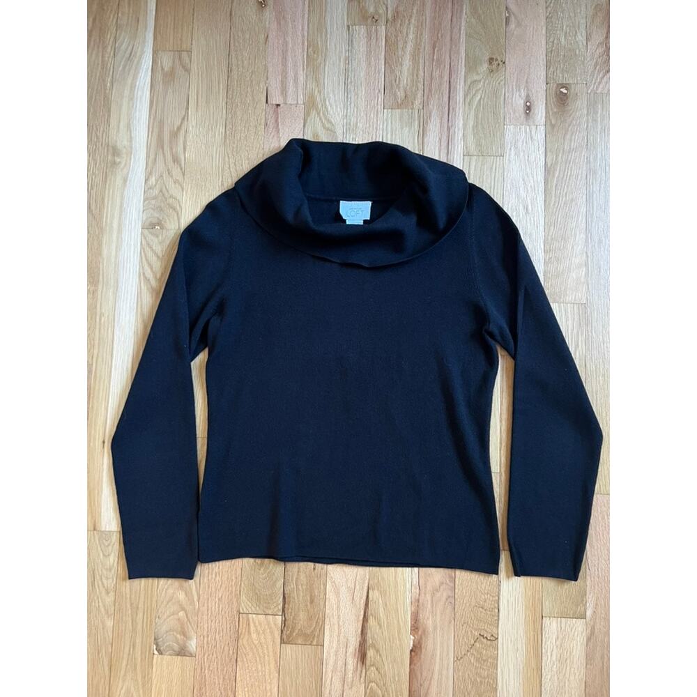 LOFT Vintage Y2K Cowl Turtleneck Black Ribbed Boxy Knit Sweater Woman (size M)